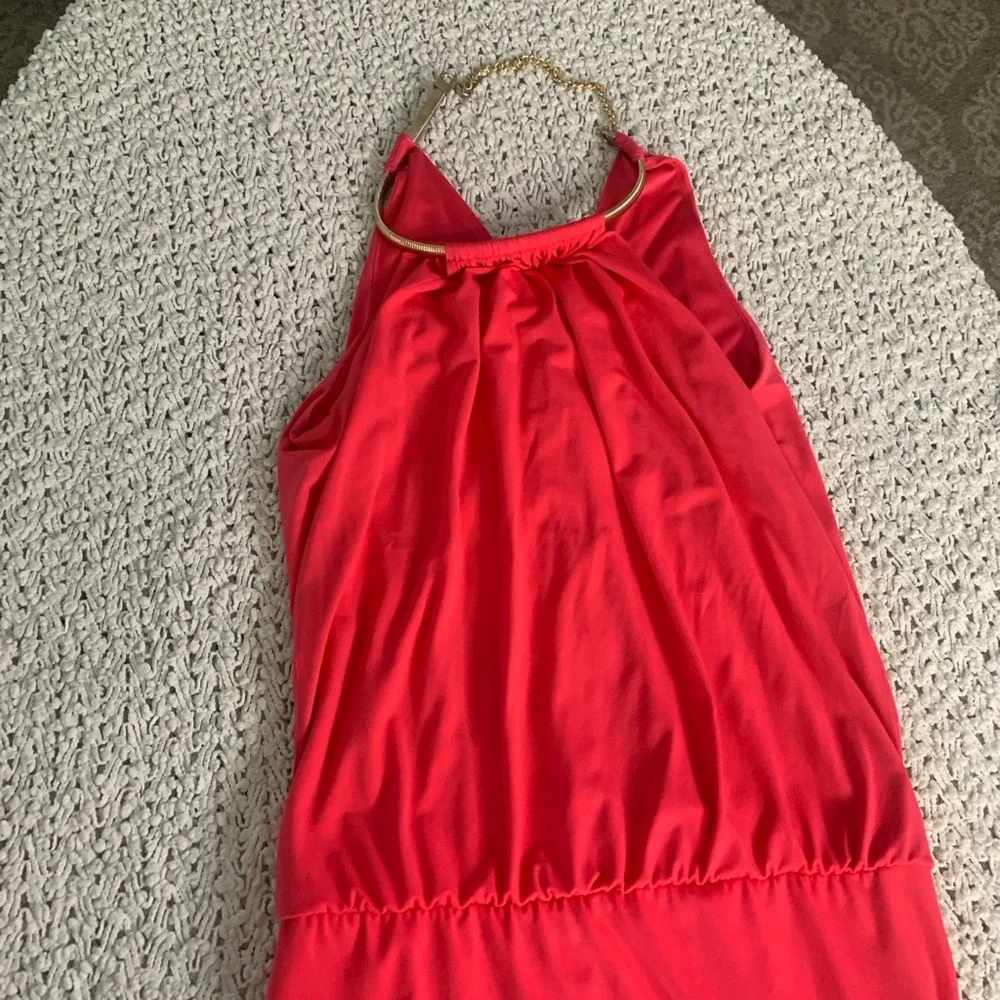 Jessica Simpson Coral Halter Top with Gold Chain Accent
